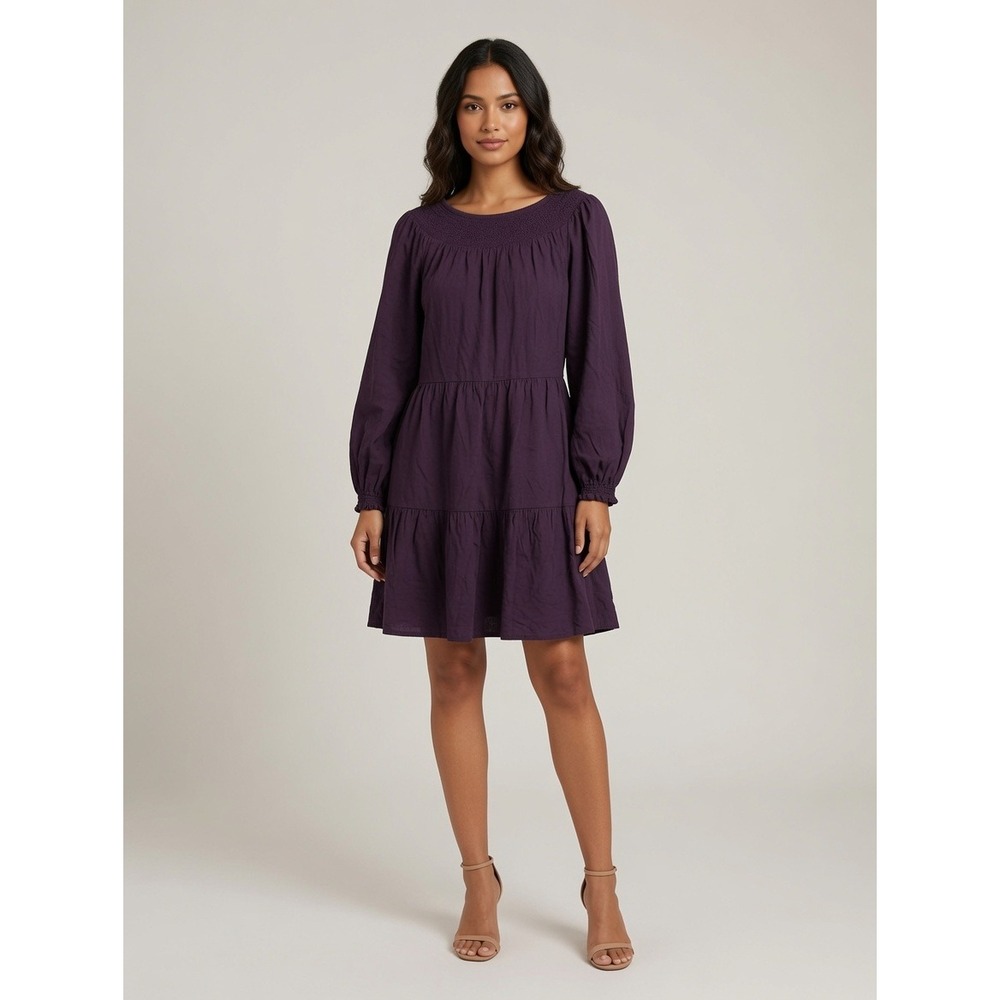 Old Navy Purple Mini Tiered Sundress Boho Long Sleeve Dress L Casual Festival